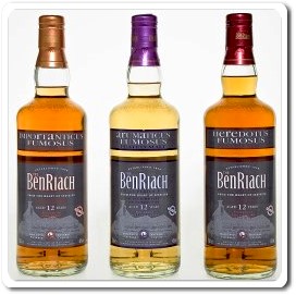 The BenRiach Single Malt  12 Year Old Peated Wood Finishes - 'Heredotus Fumosus', 'Importanticus Fumosus' and 'Arumaticus Fumosus'.